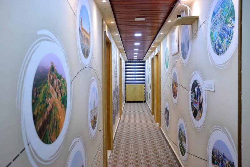 A corridor of round windows