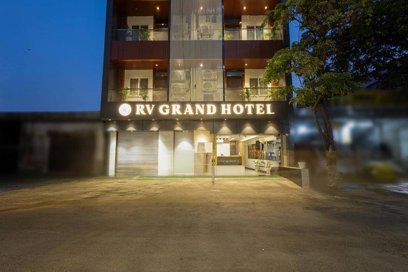 The entrance, lit